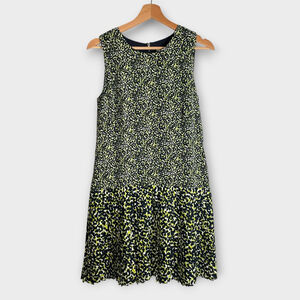 Ann Taylor LOFT Dress Sz 6 Dark Navy Lime Green Drop Waist Office Contemporary